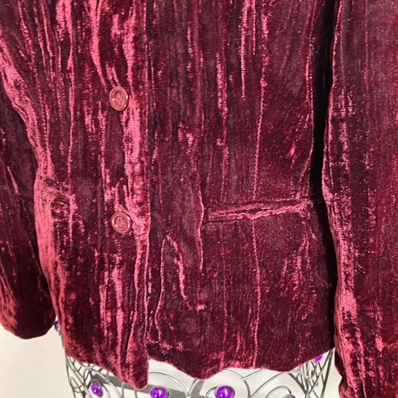 Coldwater Creek crushed velvet burgundy shirt jacket blazer size petite L - Picture 5 of 6